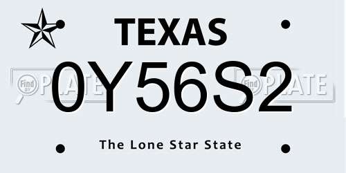 0Y56S2 Texas License Plate