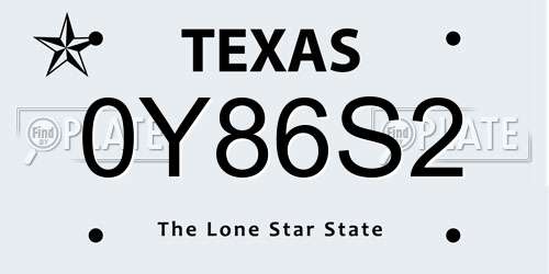 0Y86S2 Texas License Plate