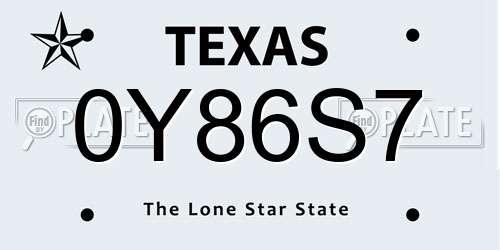 0Y86S7 Texas License Plate