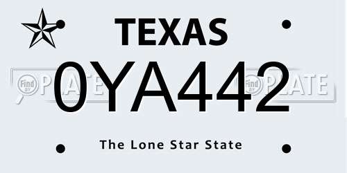 0YA442 Texas License Plate