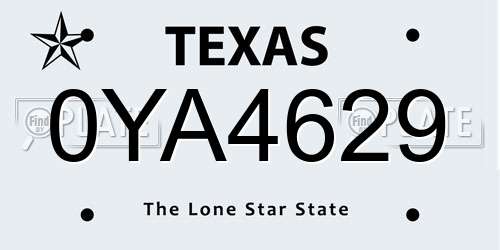 0YA4629 Texas License Plate