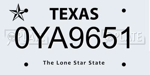 0YA9651 Texas License Plate