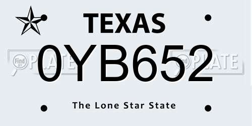 0YB652 Texas License Plate