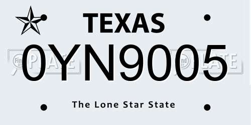 0YN9005 Texas License Plate