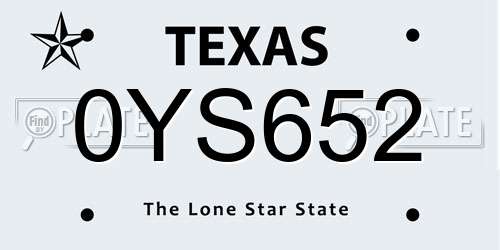 0YS652 Texas License Plate