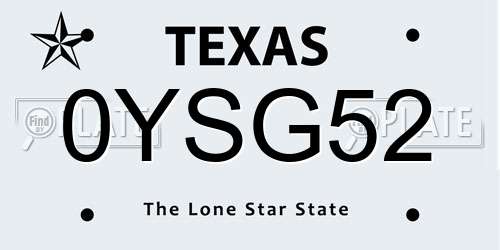 0YSG52 Texas License Plate