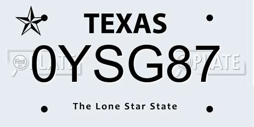 0YSG87 Texas License Plate