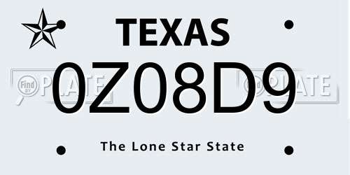 0Z08D9 Texas License Plate