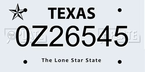0Z26545 Texas License Plate