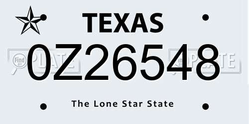 0Z26548 Texas License Plate