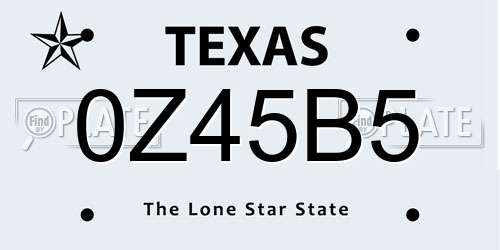 0Z45B5 Texas License Plate