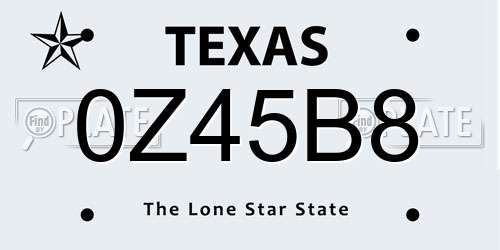 0Z45B8 Texas License Plate