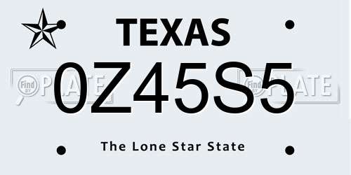 0Z45S5 Texas License Plate