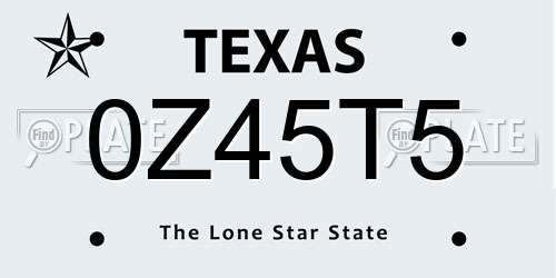 0Z45T5 Texas License Plate