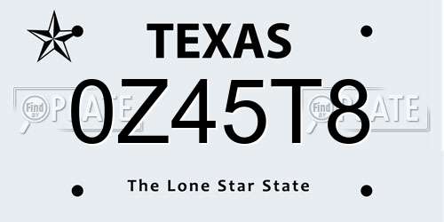 0Z45T8 Texas License Plate