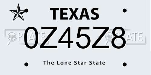 0Z45Z8 Texas License Plate