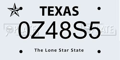 0Z48S5 Texas License Plate