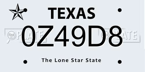0Z49D8 Texas License Plate