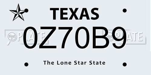 0Z70B9 Texas License Plate