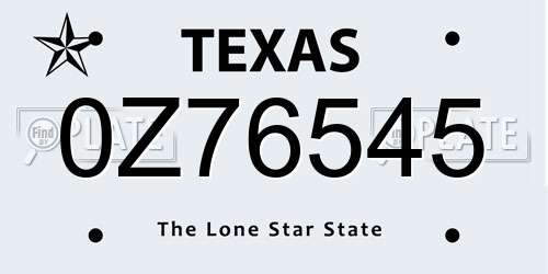 0Z76545 Texas License Plate