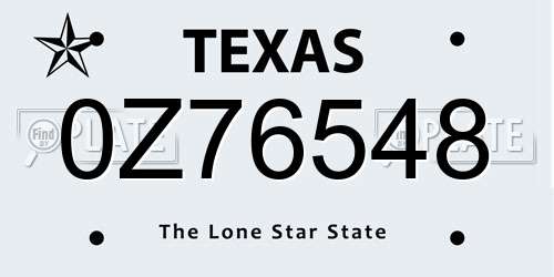 0Z76548 Texas License Plate