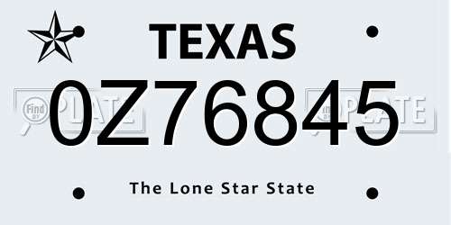 0Z76845 Texas License Plate