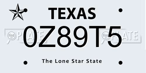 0Z89T5 Texas License Plate