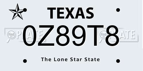 0Z89T8 Texas License Plate