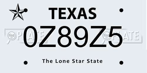 0Z89Z5 Texas License Plate