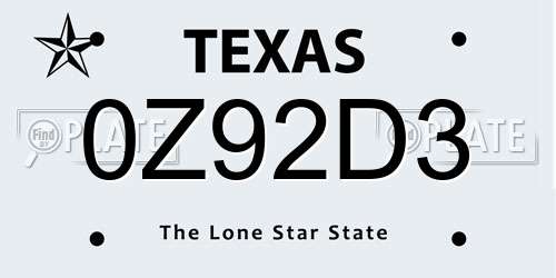 0Z92D3 Texas License Plate