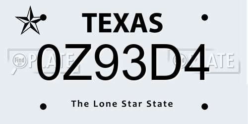 0Z93D4 Texas License Plate