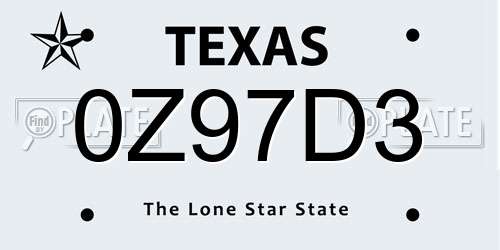 0Z97D3 Texas License Plate