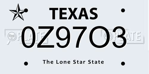 0Z97O3 Texas License Plate