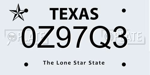 0Z97Q3 Texas License Plate