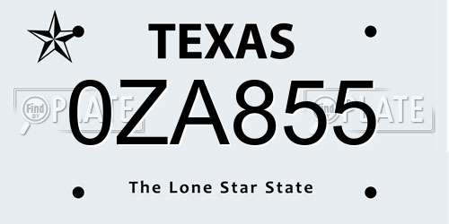 0ZA855 Texas License Plate