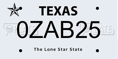 0ZAB25 Texas License Plate