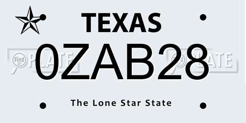 0ZAB28 Texas License Plate
