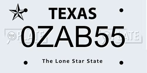 0ZAB55 Texas License Plate