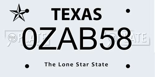 0ZAB58 Texas License Plate