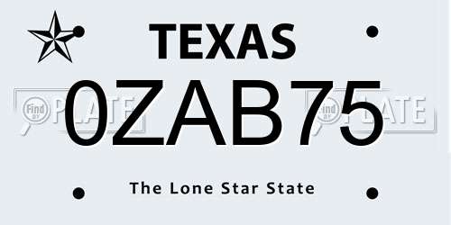 0ZAB75 Texas License Plate