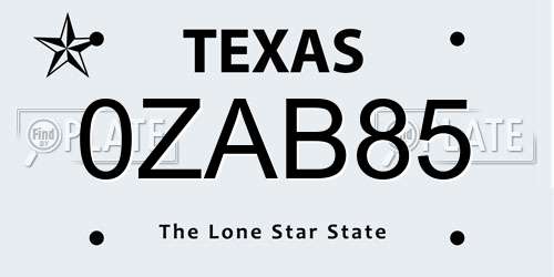 0ZAB85 Texas License Plate