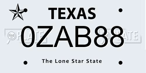 0ZAB88 Texas License Plate