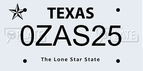 0ZAS25 Texas License Plate