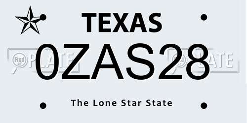 0ZAS28 Texas License Plate