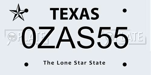 0ZAS55 Texas License Plate