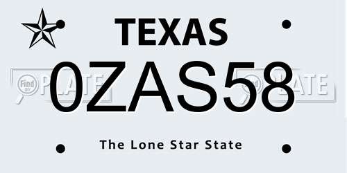0ZAS58 Texas License Plate