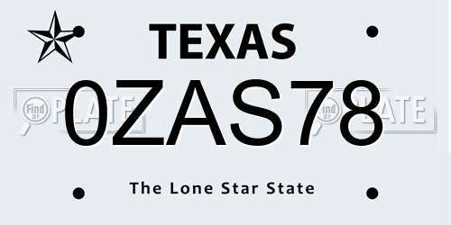 0ZAS78 Texas License Plate