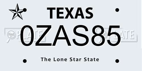 0ZAS85 Texas License Plate