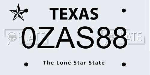 0ZAS88 Texas License Plate