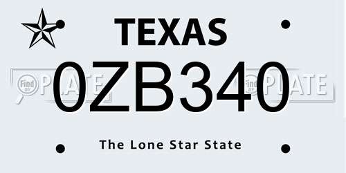 0ZB340 Texas License Plate